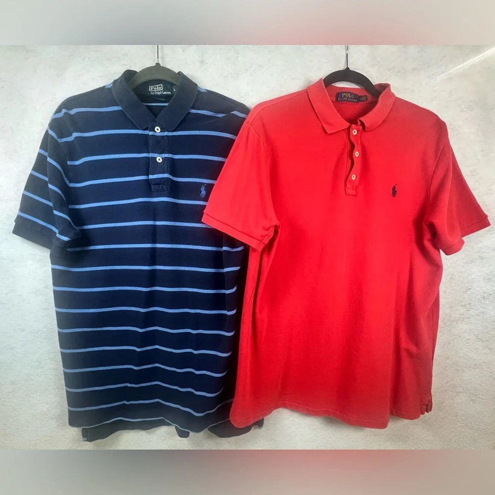 Polo Ralph Lauren Men’s Classic Fit Polo Shirts Lot of 2 large Blue & Red D36